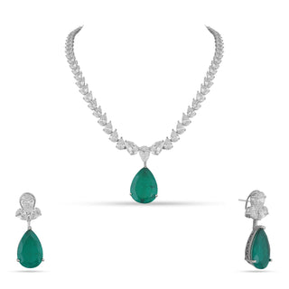 Zyva - Cubic Zirconia Green Stone Necklace Set