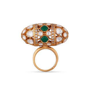  Polki and Green Stone Kundan Ring