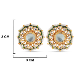 Fluorite Centred Pearled Earrings with measurements in cm. 3cm by 3cm.