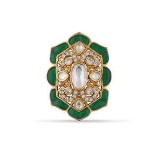 Green Stone Kundan Centred Ring