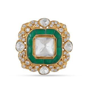 Polki Centred Green Ring