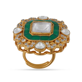 Polki Centred Green Ring