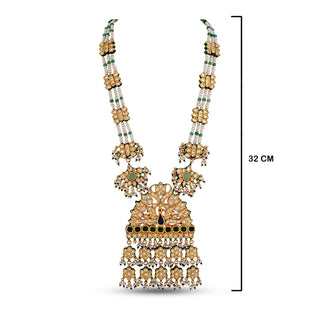 Green Stone Kundan Long Haar with measurements in cm. 32cm in length.