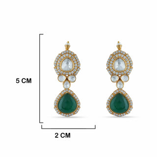 Kundan and Green Stone Earrings with Measurements