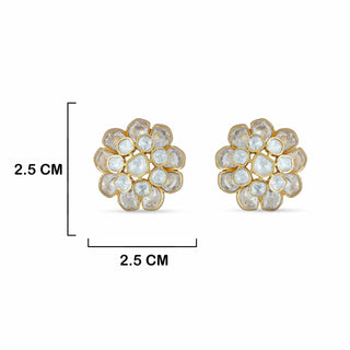 Gold Polki Flower Shaped Stud Earrings