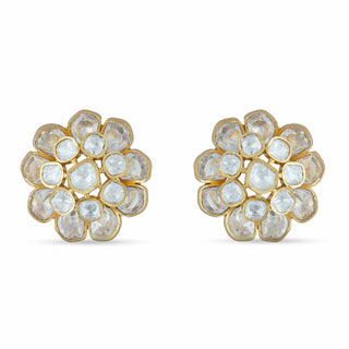 Gold Polki Flower Shaped Stud Earrings