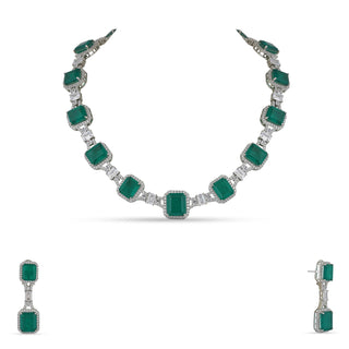 Emerald Green Stone Studded CZ Necklace Set