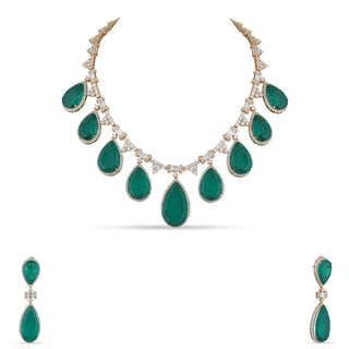 Emerald Green Tear Drop Necklace Set