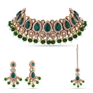 Emerald Green Gem Kundan Choker Set